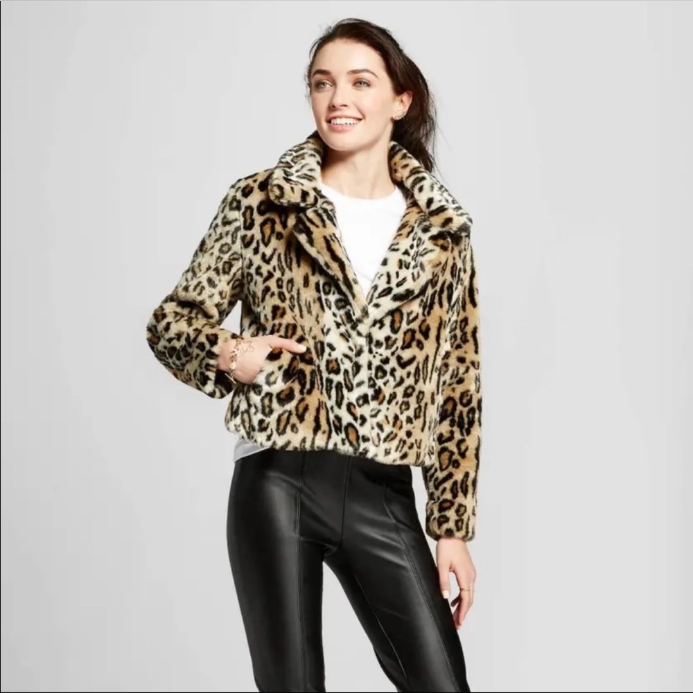 WHO WHAT WEAR FAUX FUR LEOPARD JACKET M NWT